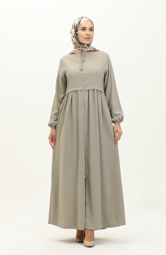 Plissierte Abaya Mit Reißverschluss 4525-03 Grau 4525-03