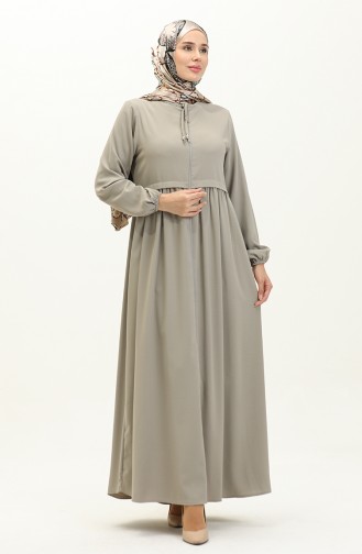 Pleated Zippered Abaya 4525-03 Gray 4525-03