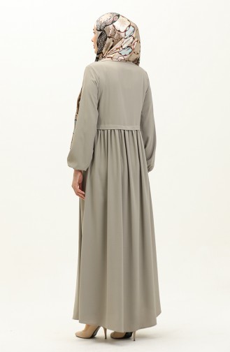 Pleated Zippered Abaya 4525-03 Gray 4525-03