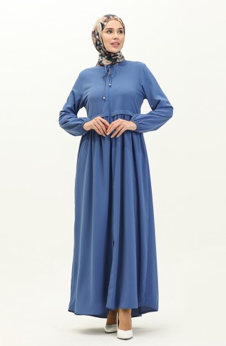 Pleated Zippered Abaya 4525-04 İndigo 4525-04