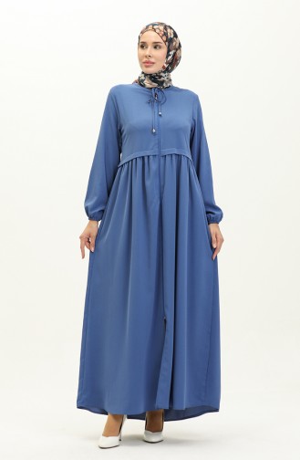 Pleated Zippered Abaya 4525-04 İndigo 4525-04