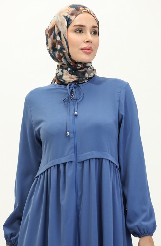 Pleated Zippered Abaya 4525-04 İndigo 4525-04