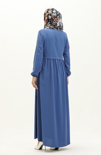 Pleated Zippered Abaya 4525-04 İndigo 4525-04