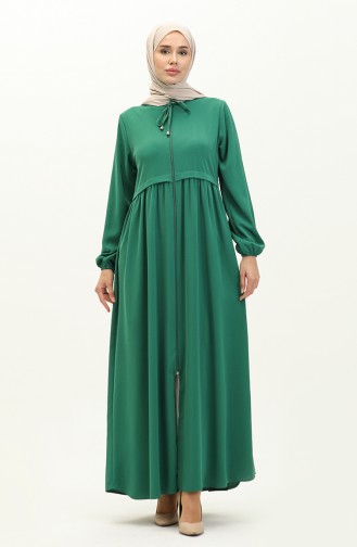 Pleated Zippered Abaya 4525-05 Emerald Green 4525-05