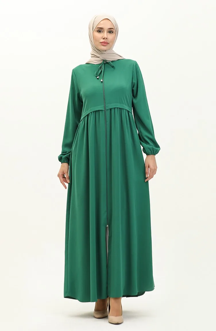 Abaya à Fermeture 4525-05 Vert Emeraude 4525-05