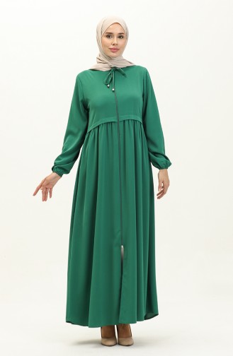 Pleated Zippered Abaya 4525-05 Emerald Green 4525-05