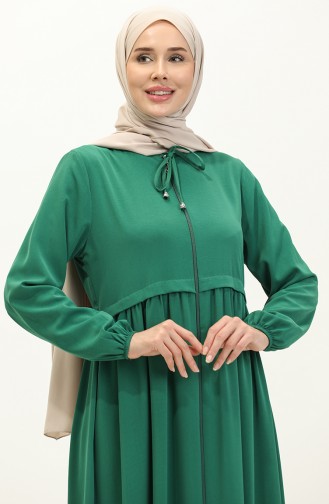 Geplooide Abaya Met Ritssluiting 4525-05 Smaragdgroen 4525-05