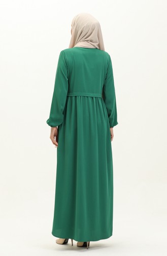 Pleated Zippered Abaya 4525-05 Emerald Green 4525-05