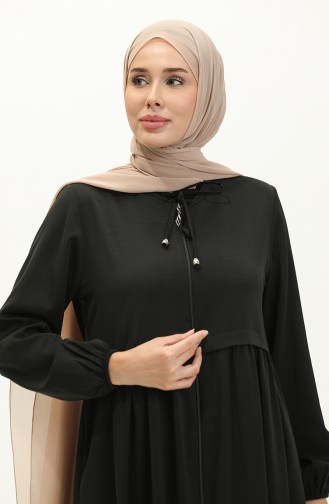 Pileli Fermuarlı Ferace 4525-06 Siyah