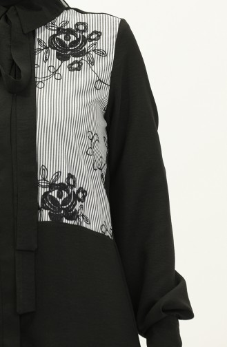 قميص لونين بياقة ربطة عنق أويا 238476-01 أسود 238476-01