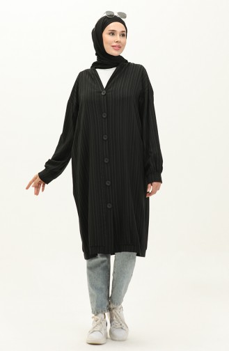 Buttoned Midi Tunic Cardigan 4061-02 Black 4061-02