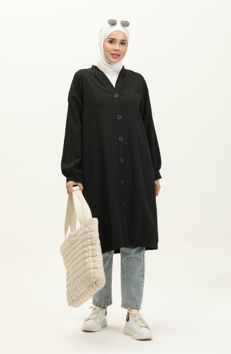 Buttoned Midi Tunic Cardigan 4061A-01 Black 4061A-01