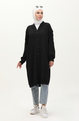 Buttoned Midi Tunic Cardigan 4061A-01 Black 4061A-01