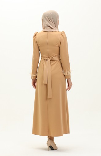 Pleat Detailed Belted Evening Dress 2008-01 Beige 2008-01