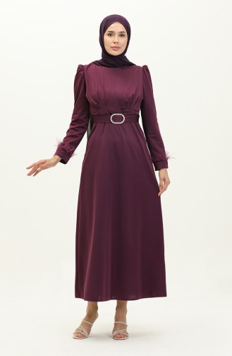 Pleat Detailed Belted Evening Dress 2008-02 Purple 2008-02