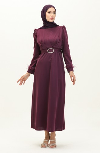 Pleat Detailed Belted Evening Dress 2008-02 Purple 2008-02