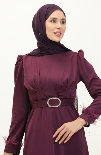 Pleat Detailed Belted Evening Dress 2008-02 Purple 2008-02