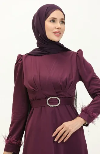 فستان سهرة بتفاصيل من الطيات وحزام للخصر 2008-02 لون بنفسجي 2008-02