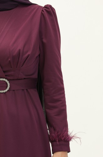 Pleat Detailed Belted Evening Dress 2008-02 Purple 2008-02