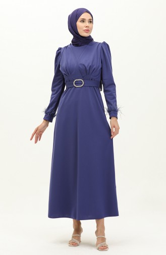 Pleat Detailed Belted Evening Dress 2008-03 İndigo 2008-03