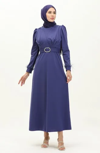 Plissiertes Detailliertes Abendkleid Mit Gürtel 2008-03 Indigo 2008-03