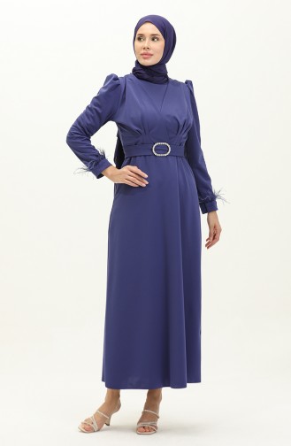 Plissiertes Detailliertes Abendkleid Mit Gürtel 2008-03 Indigo 2008-03
