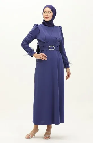 Plissiertes Detailliertes Abendkleid Mit Gürtel 2008-03 Indigo 2008-03