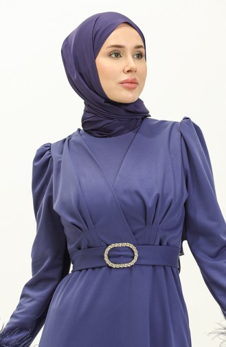 Pleat Detailed Belted Evening Dress 2008-03 İndigo 2008-03