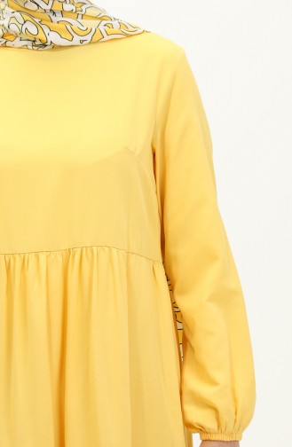 Büzgülü Elbise 1084-04 Sarı