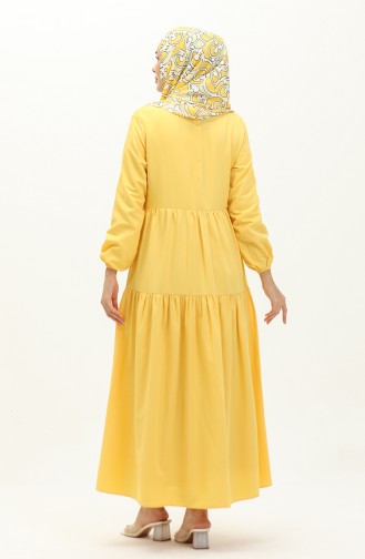 Büzgülü Elbise 1084-04 Sarı