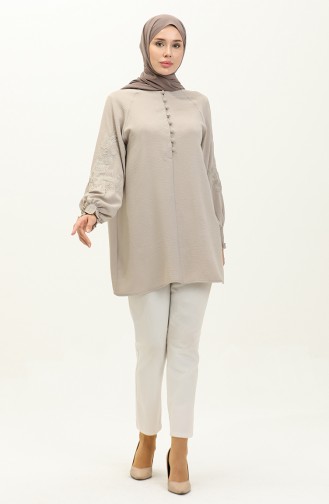 Lange Tunika Mit Spitzengürtel Von Aerobin 60029-01 Beige 60029-01