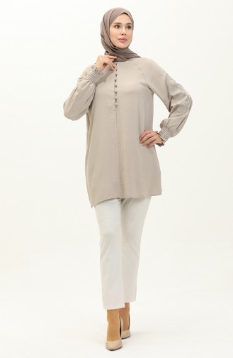 Lange Tunika Mit Spitzengürtel Von Aerobin 60029-01 Beige 60029-01