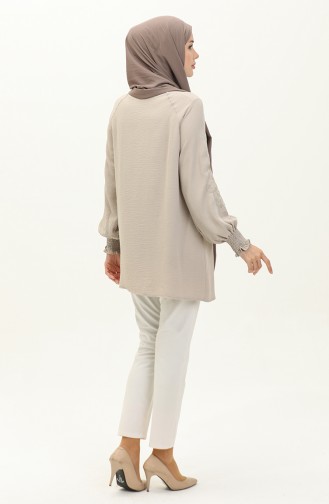 Lange Tunika Mit Spitzengürtel Von Aerobin 60029-01 Beige 60029-01