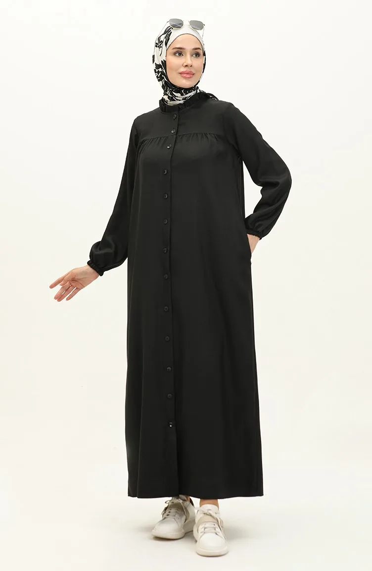 عباءة بتصميم روب وأزرار 24K9044-01 لون أسود 24K9044-01