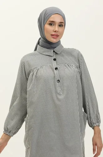 Gestreifte Lange Tunika 24Y8991-01 Schwarz 24Y8991-01