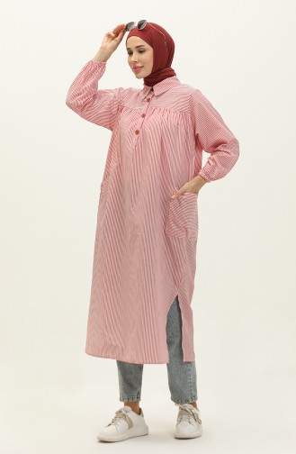Gestreepte Lange Tuniek 24Y8991-03 Bordeauxrood 24Y8991-03