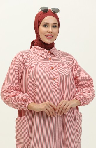 Gestreepte Lange Tuniek 24Y8991-03 Bordeauxrood 24Y8991-03