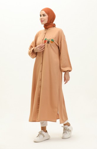 Nakışlı Keten Uzun Tunik 24Y9043-01 Camel