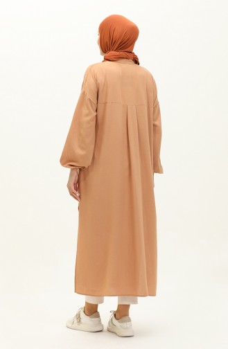 Nakışlı Keten Uzun Tunik 24Y9043-01 Camel