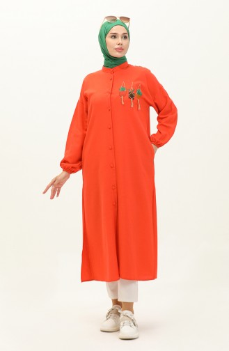 Embroidered Linen Long Tunic 24Y9043-07 Brick Red 24Y9043-07