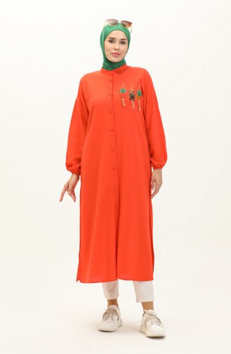 Embroidered Linen Long Tunic 24Y9043-07 Brick Red 24Y9043-07