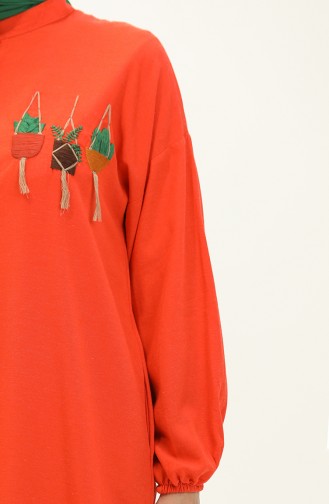 Embroidered Linen Long Tunic 24Y9043-07 Brick Red 24Y9043-07