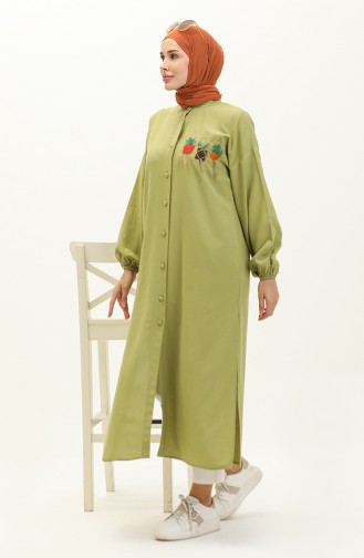 Lange Tunika Aus Besticktem Leinen 24Y9043-08 Khaki 24Y9043-08