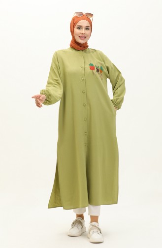 Lange Tunika Aus Besticktem Leinen 24Y9043-08 Khaki 24Y9043-08