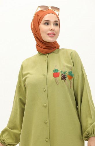 Lange Tunika Aus Besticktem Leinen 24Y9043-08 Khaki 24Y9043-08