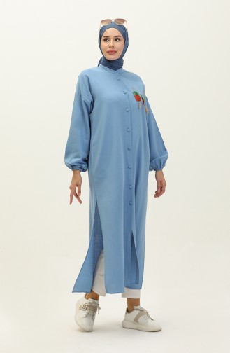 Geborduurde Linnen Lange Tuniek 24Y9043-09 Blauw 24Y9043-09
