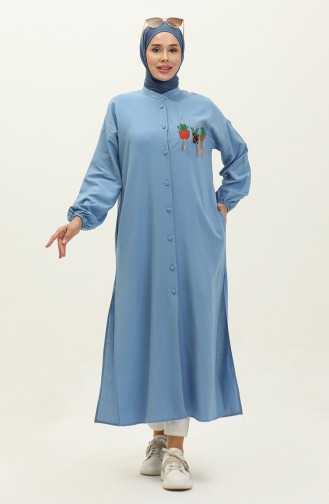 Geborduurde Linnen Lange Tuniek 24Y9043-09 Blauw 24Y9043-09