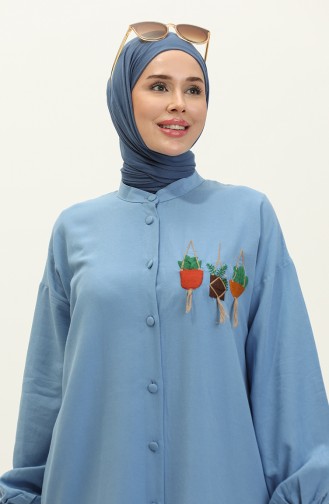 Geborduurde Linnen Lange Tuniek 24Y9043-09 Blauw 24Y9043-09
