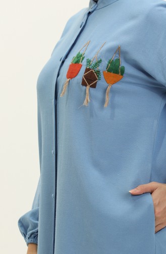 Geborduurde Linnen Lange Tuniek 24Y9043-09 Blauw 24Y9043-09