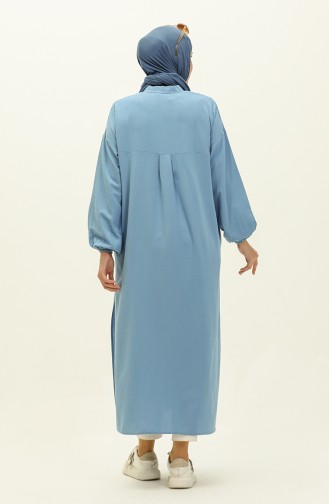 Geborduurde Linnen Lange Tuniek 24Y9043-09 Blauw 24Y9043-09